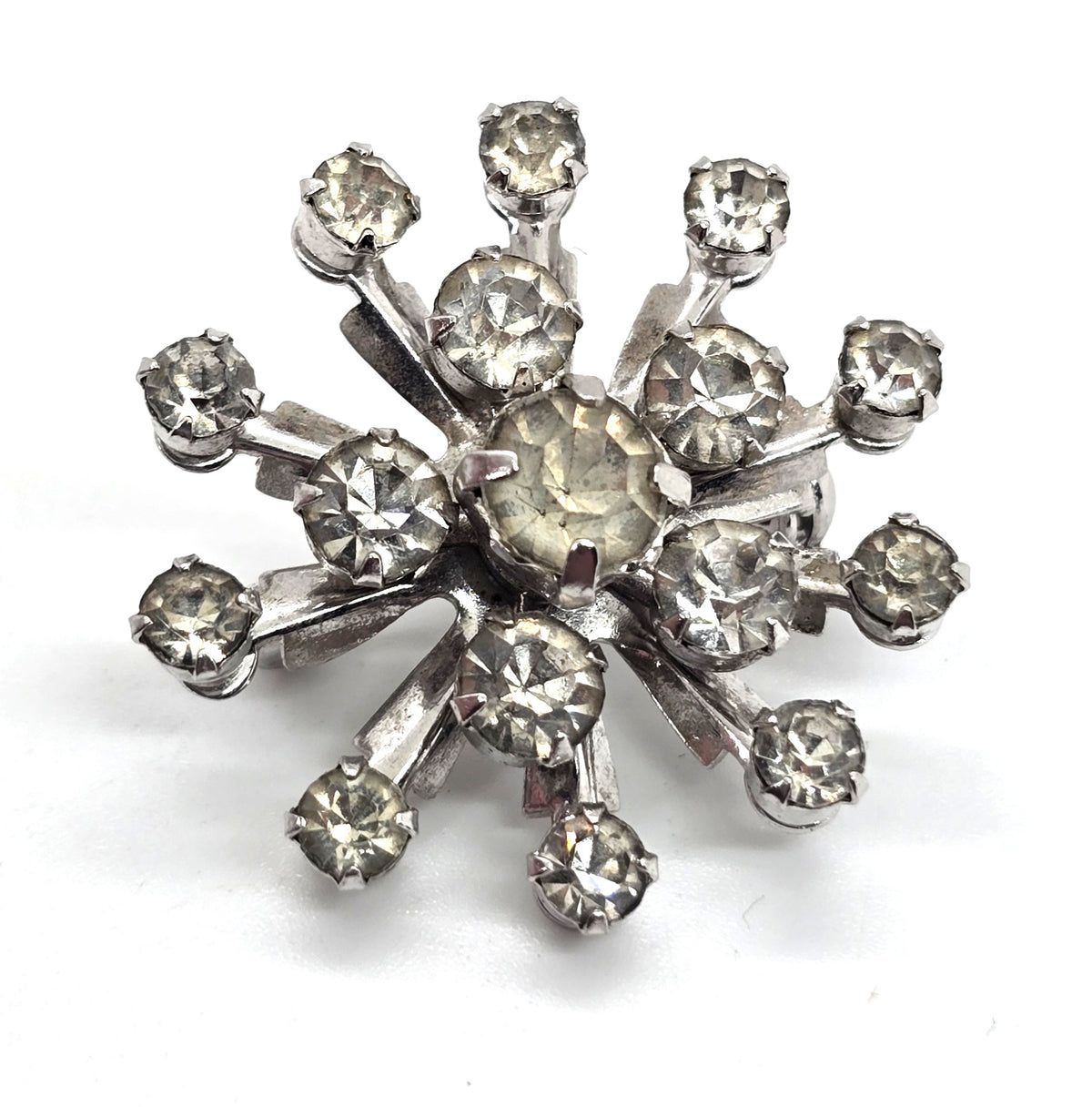 Mid Century Snowflake clear vintage rhinestone MCM atomic scatter brooch