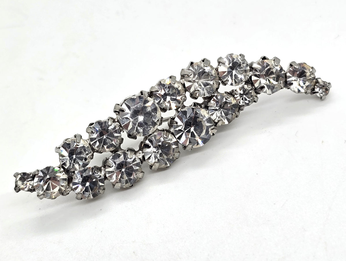 Clear vintage long rhinestone MCM atomic scatter brooch