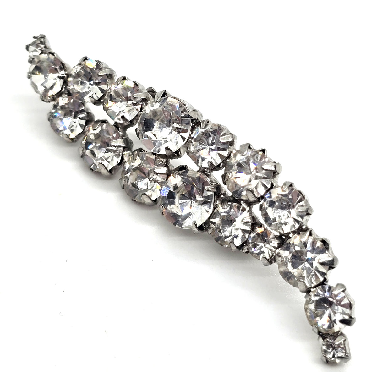 Clear vintage long rhinestone MCM atomic scatter brooch