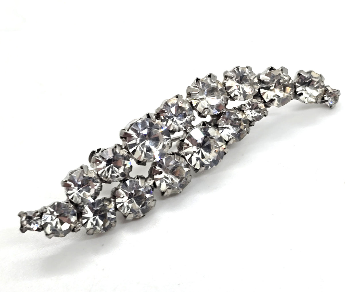 Clear vintage long rhinestone MCM atomic scatter brooch