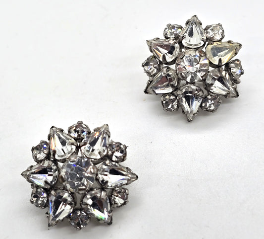Clear rhinestone flower MCM vintage pair of two brooches
