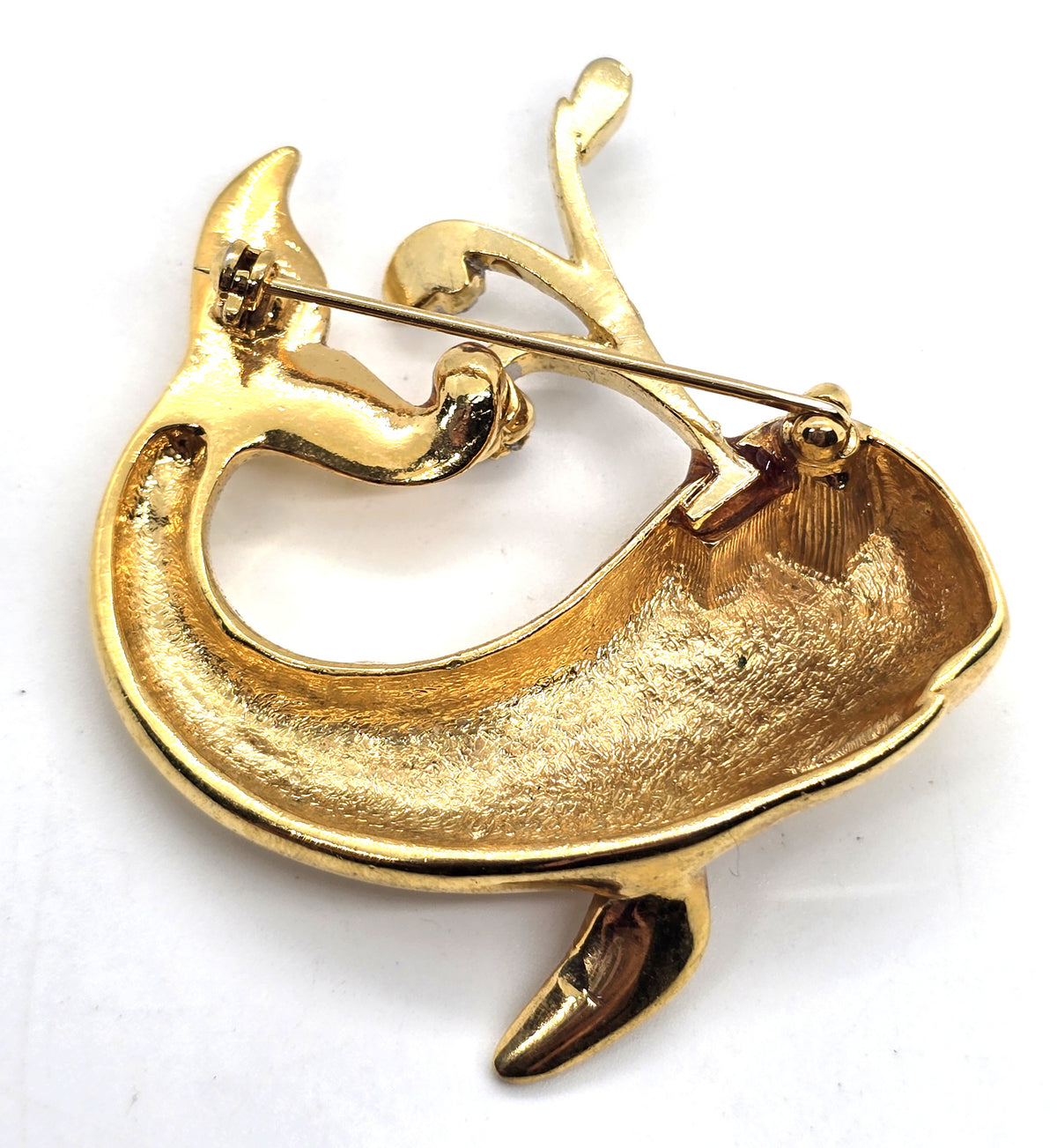 Whale figural pave rhinestone gold toned vintage figural brooch