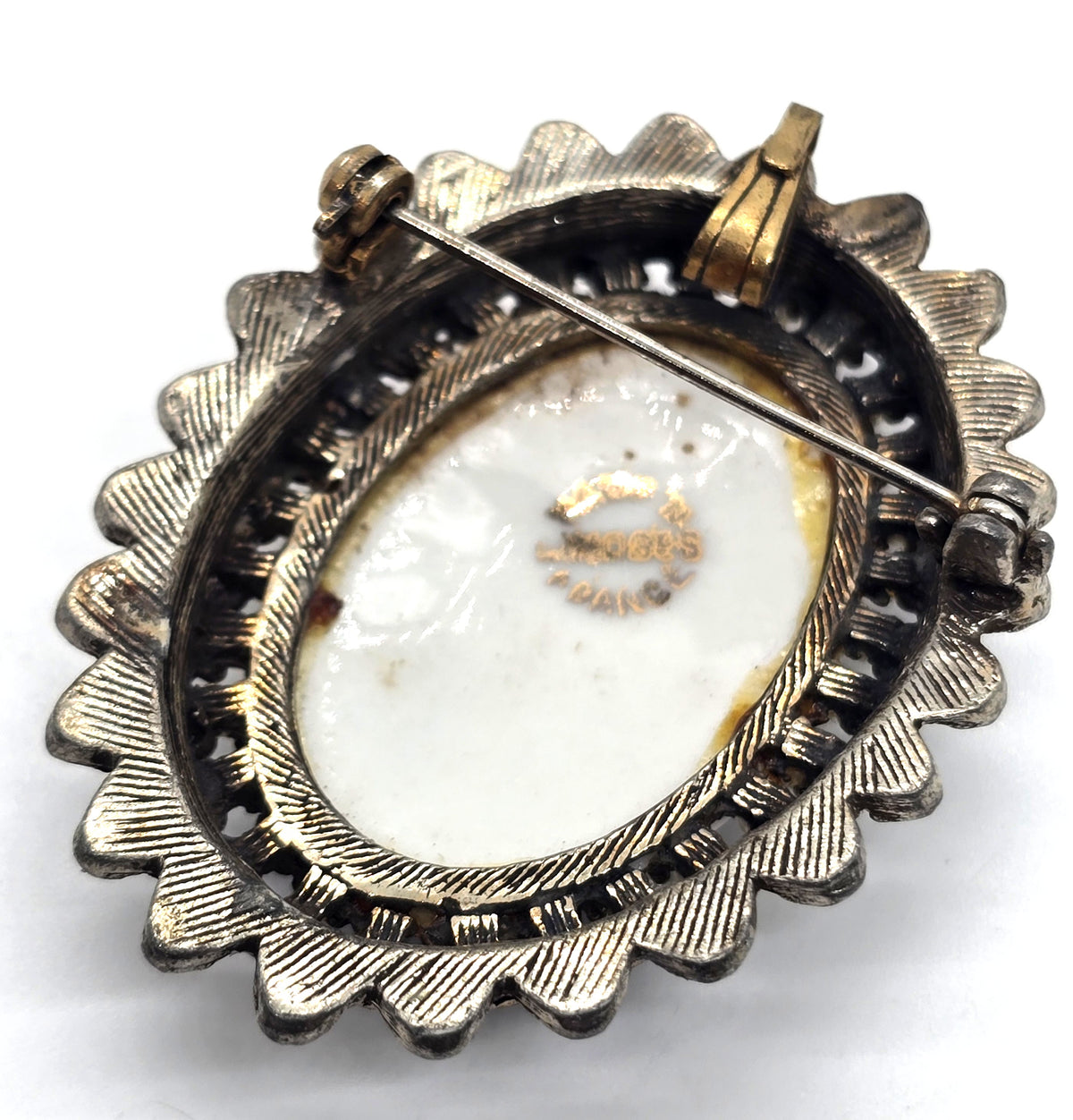 Limoges Made in France Painted Porcelain Cameo Lady in Blue vintage pendant brooch