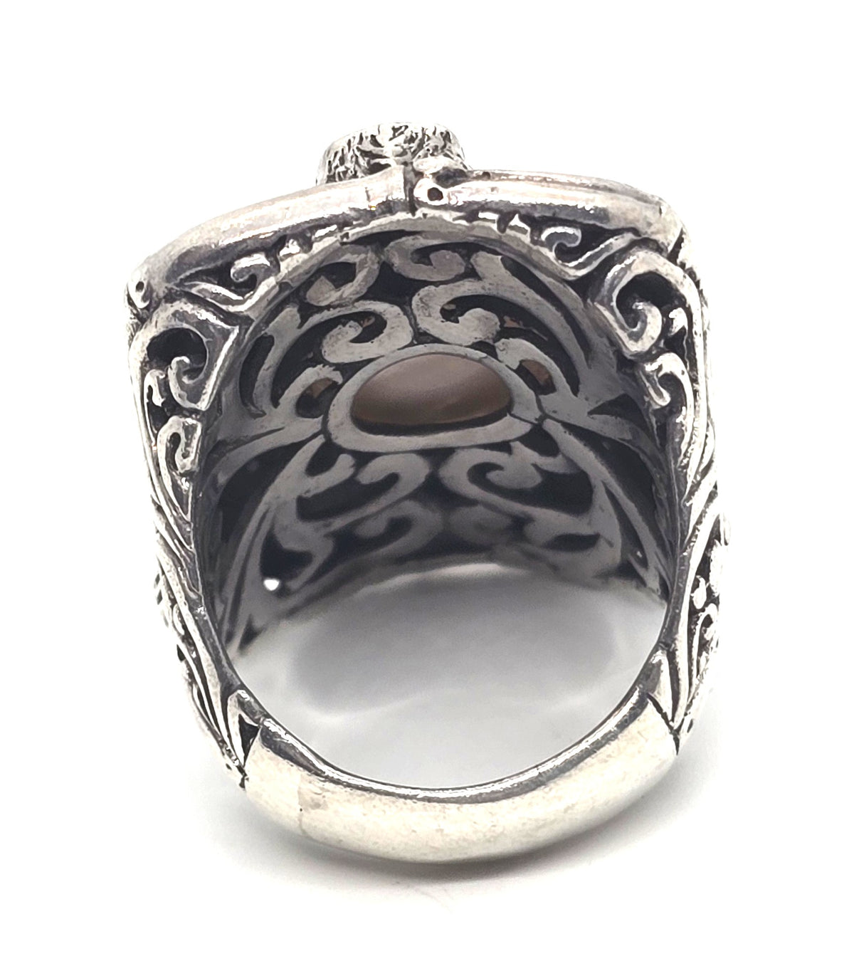 Sarda Monkey holding Pearl gemstone tribal Bali sterling silver ring size 5