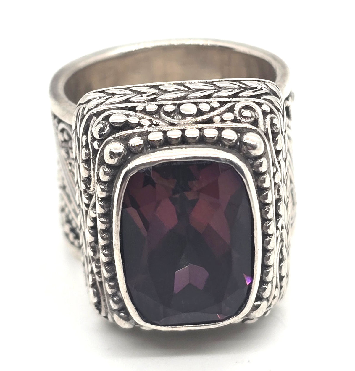 Sarda Mystic Topaz gemstone tribal Bali sterling silver cigar band ring size 6