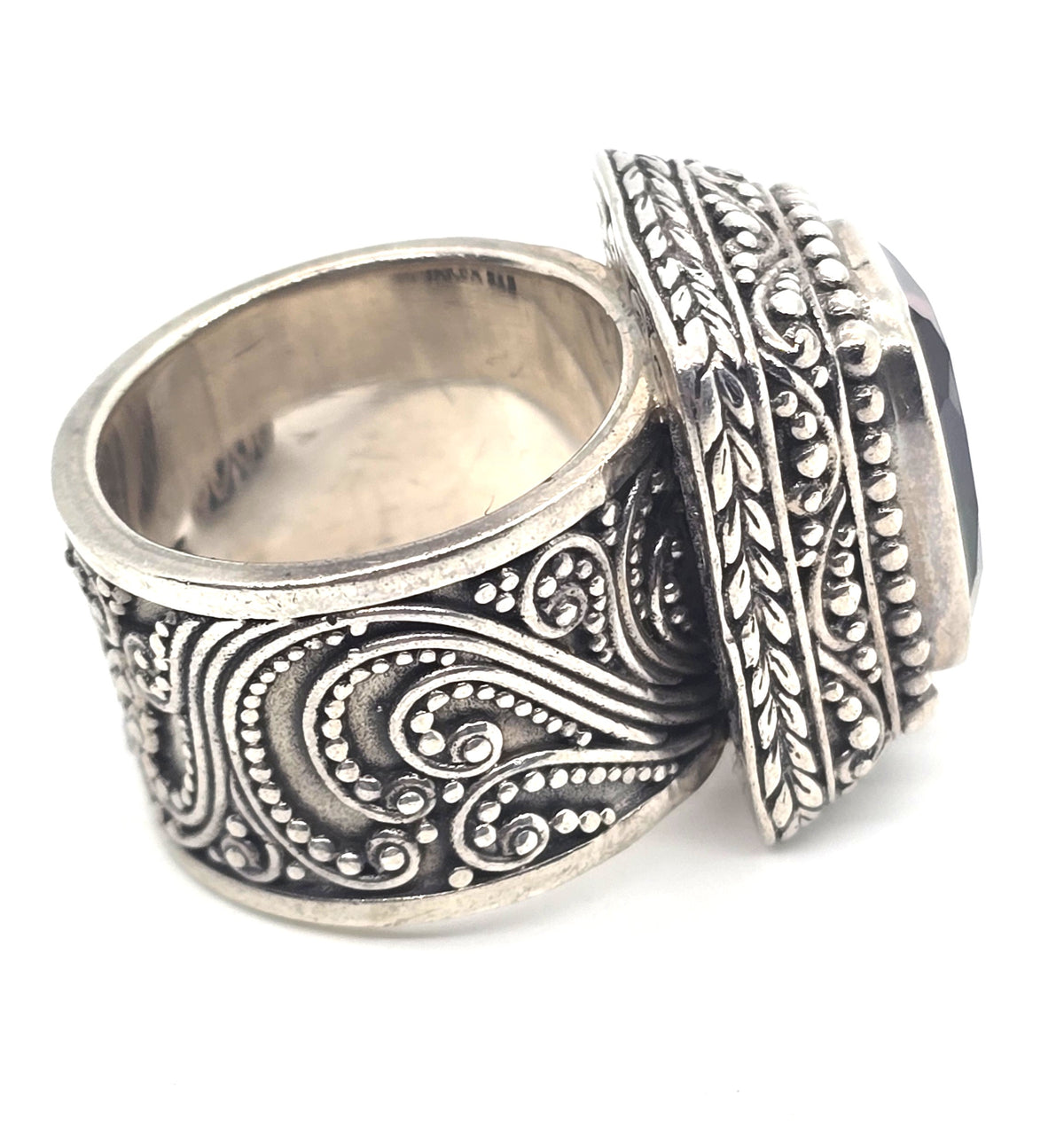 Sarda Mystic Topaz gemstone tribal Bali sterling silver cigar band ring size 6