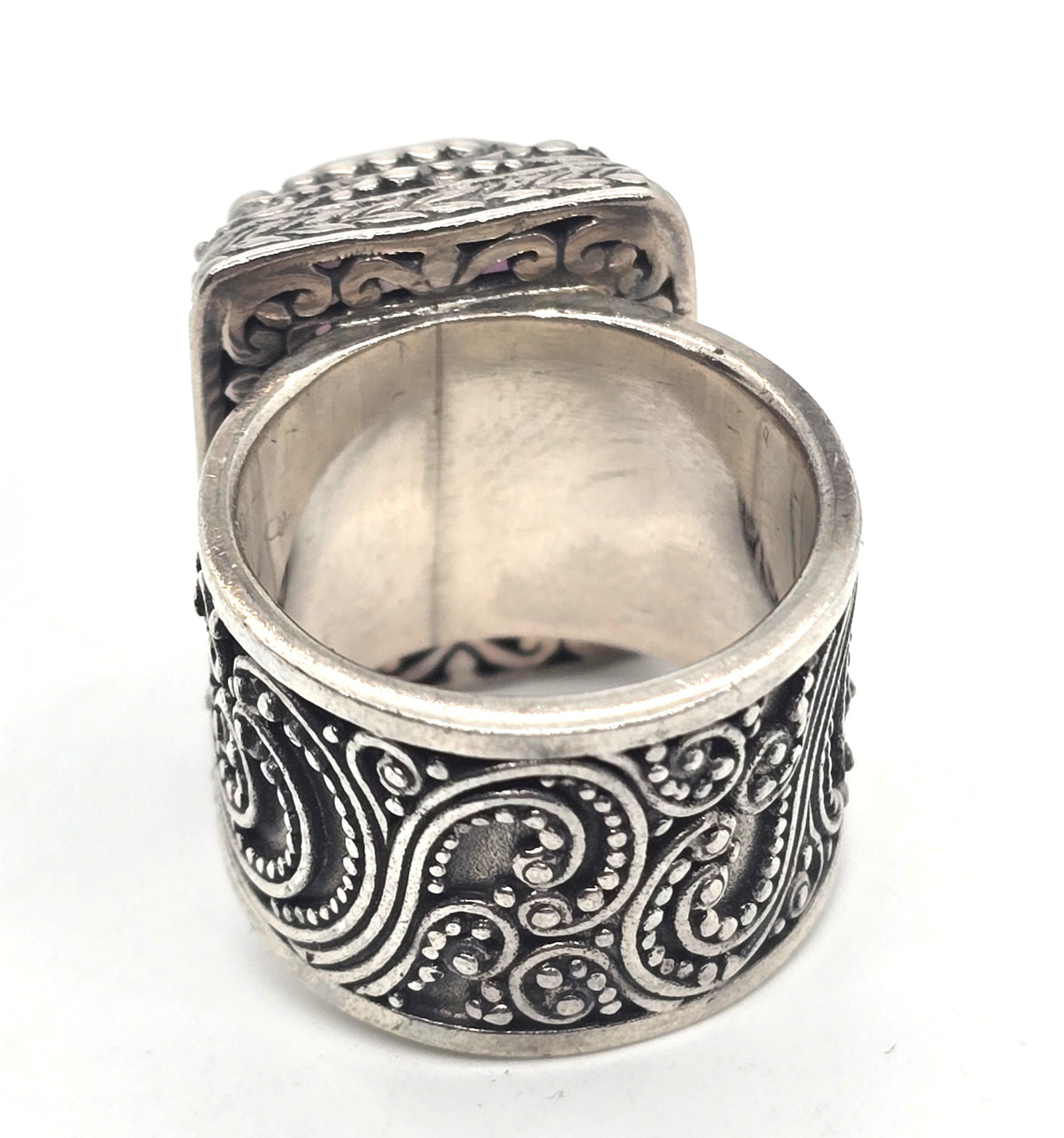 Sarda Mystic Topaz gemstone tribal Bali sterling silver cigar band ring size 6