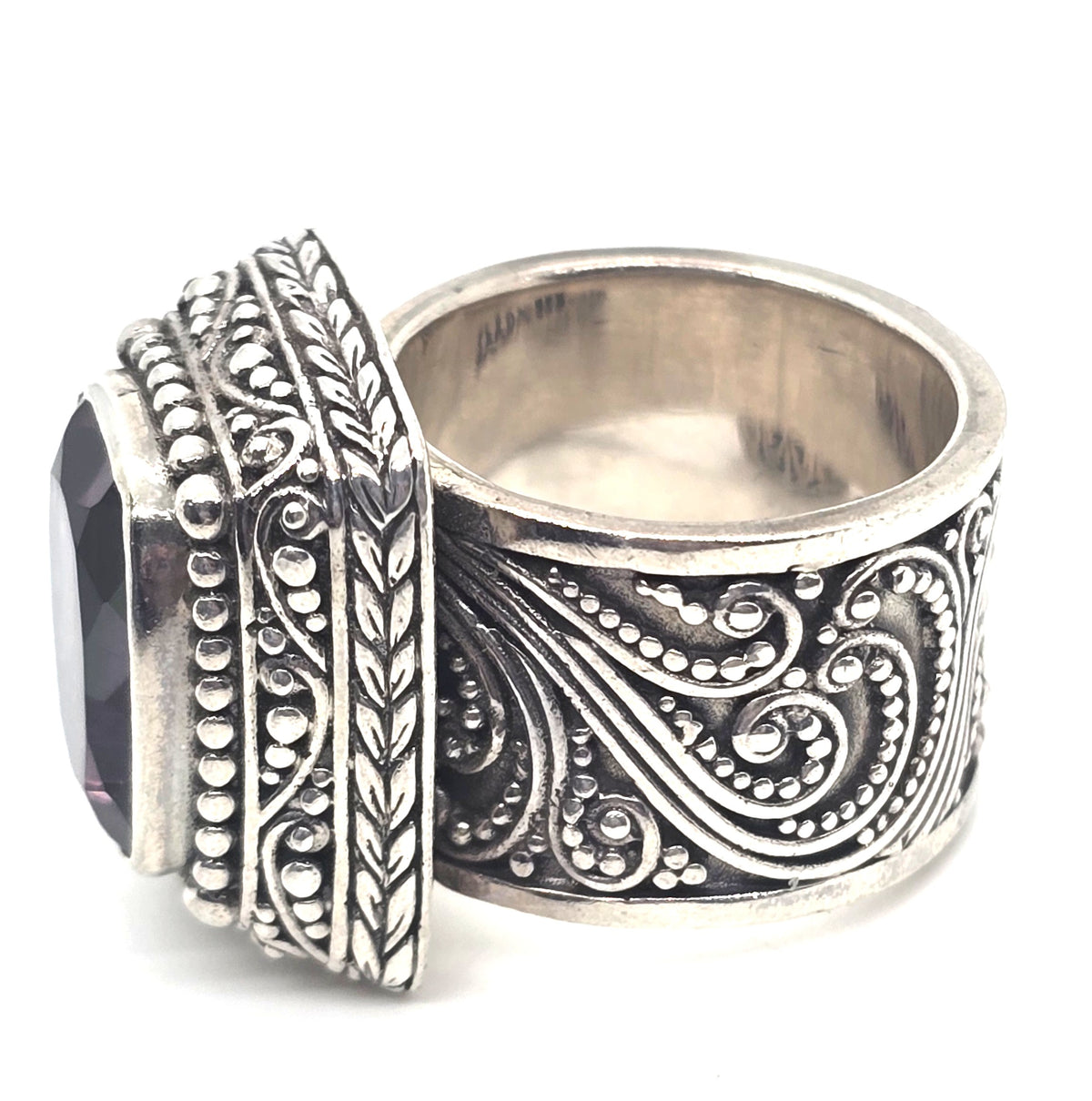 Sarda Mystic Topaz gemstone tribal Bali sterling silver cigar band ring size 6