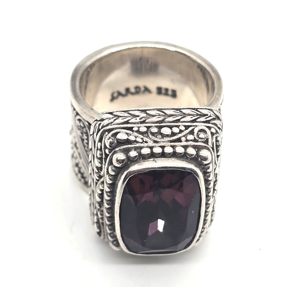 Sarda Mystic Topaz gemstone tribal Bali sterling silver cigar band ring size 6
