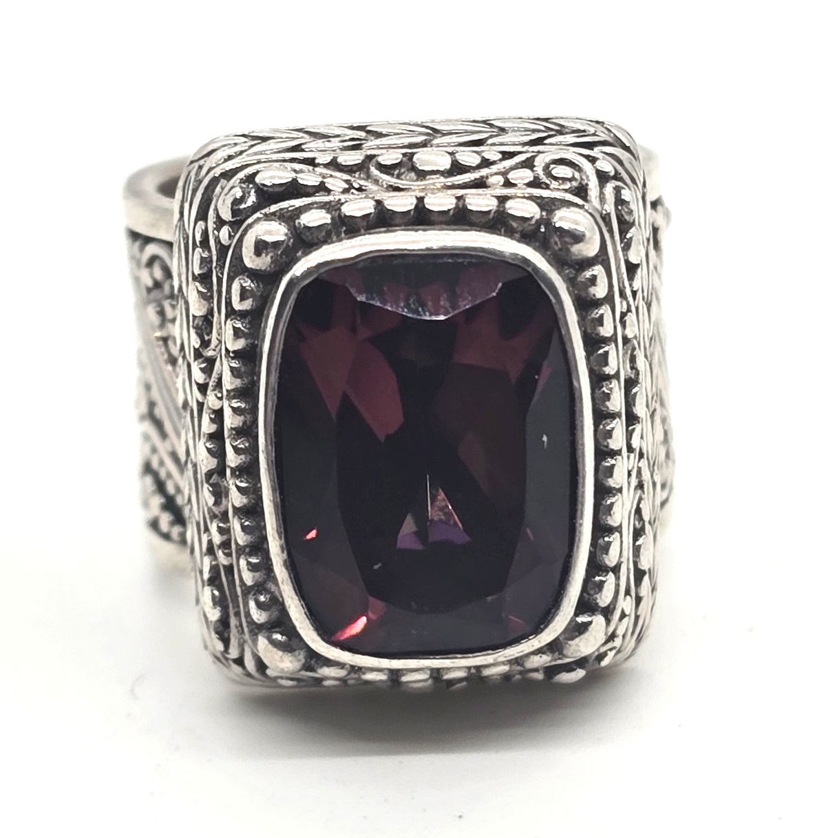 Sarda Mystic Topaz gemstone tribal Bali sterling silver cigar band ring size 6