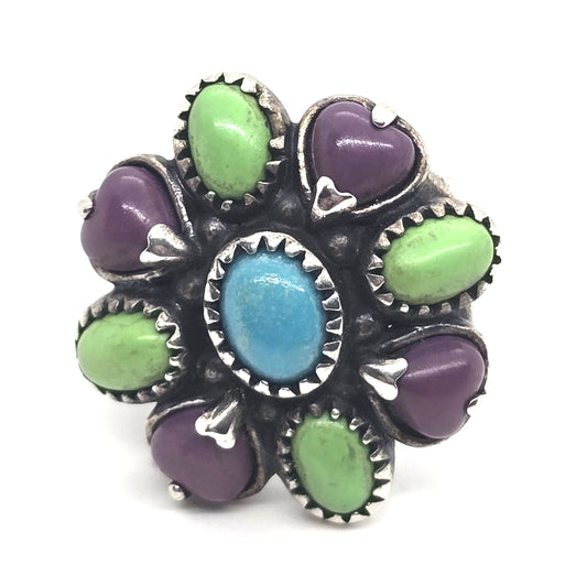 Relios Carolyn Pollak Turquoise Purple Agate Gaspeite sterling silver ring size 9
