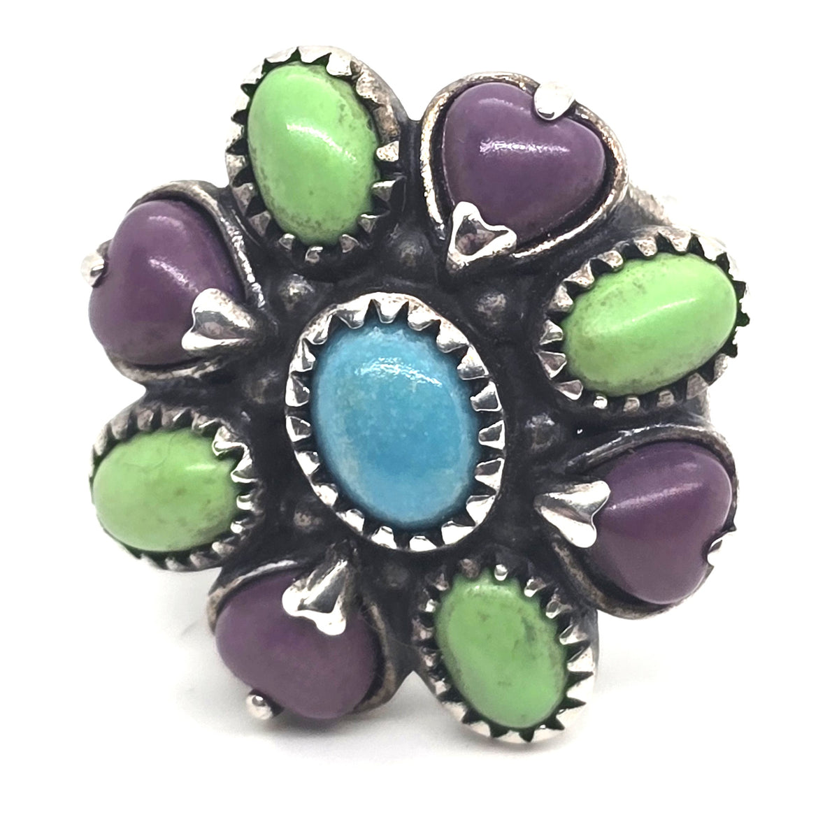 Relios Carolyn Pollak Turquoise Purple Agate Gaspeite sterling silver ring size 9