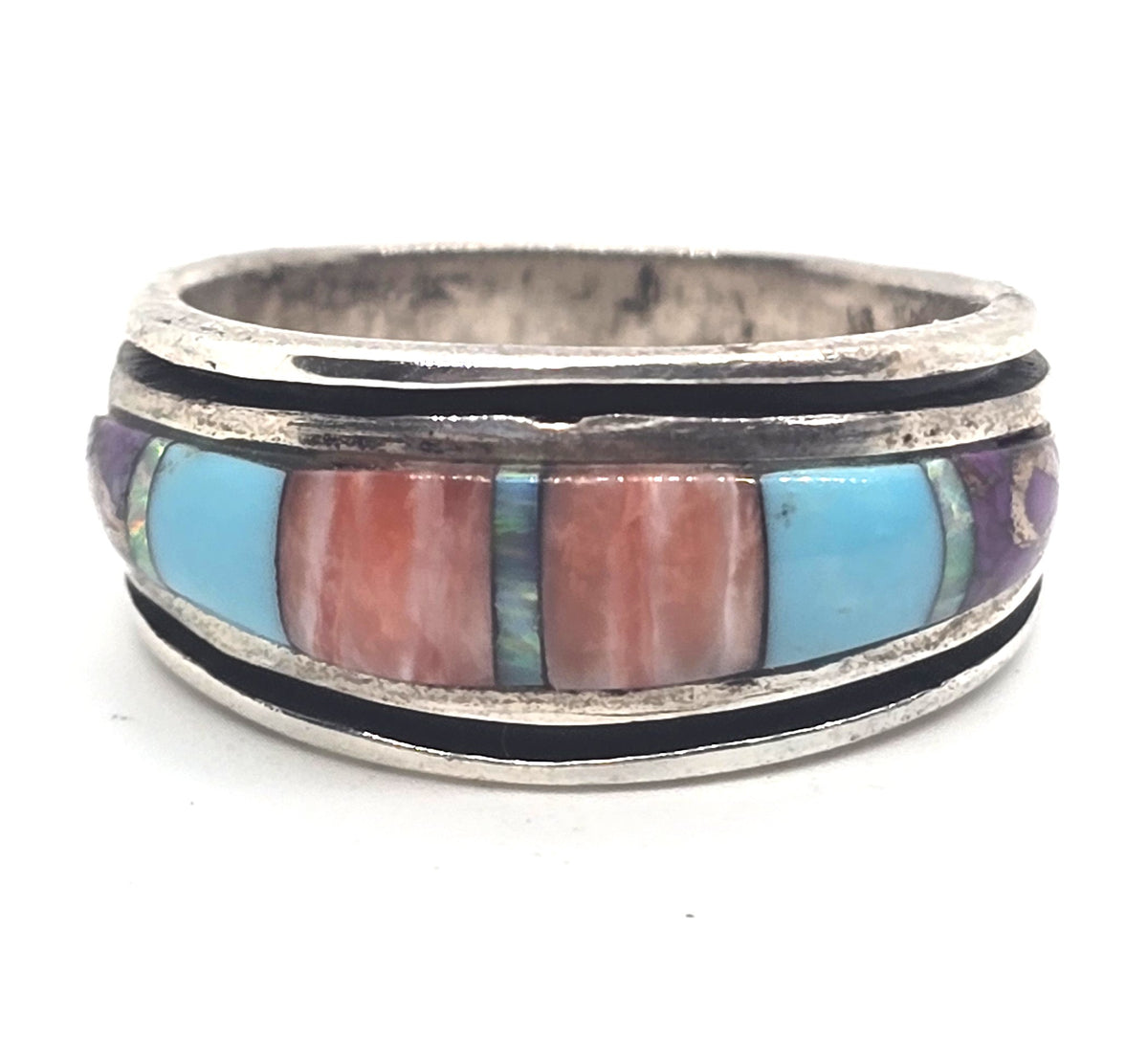 Multi Gemstone Inlay Opal Sterling Silver Philippines ring band size 8
