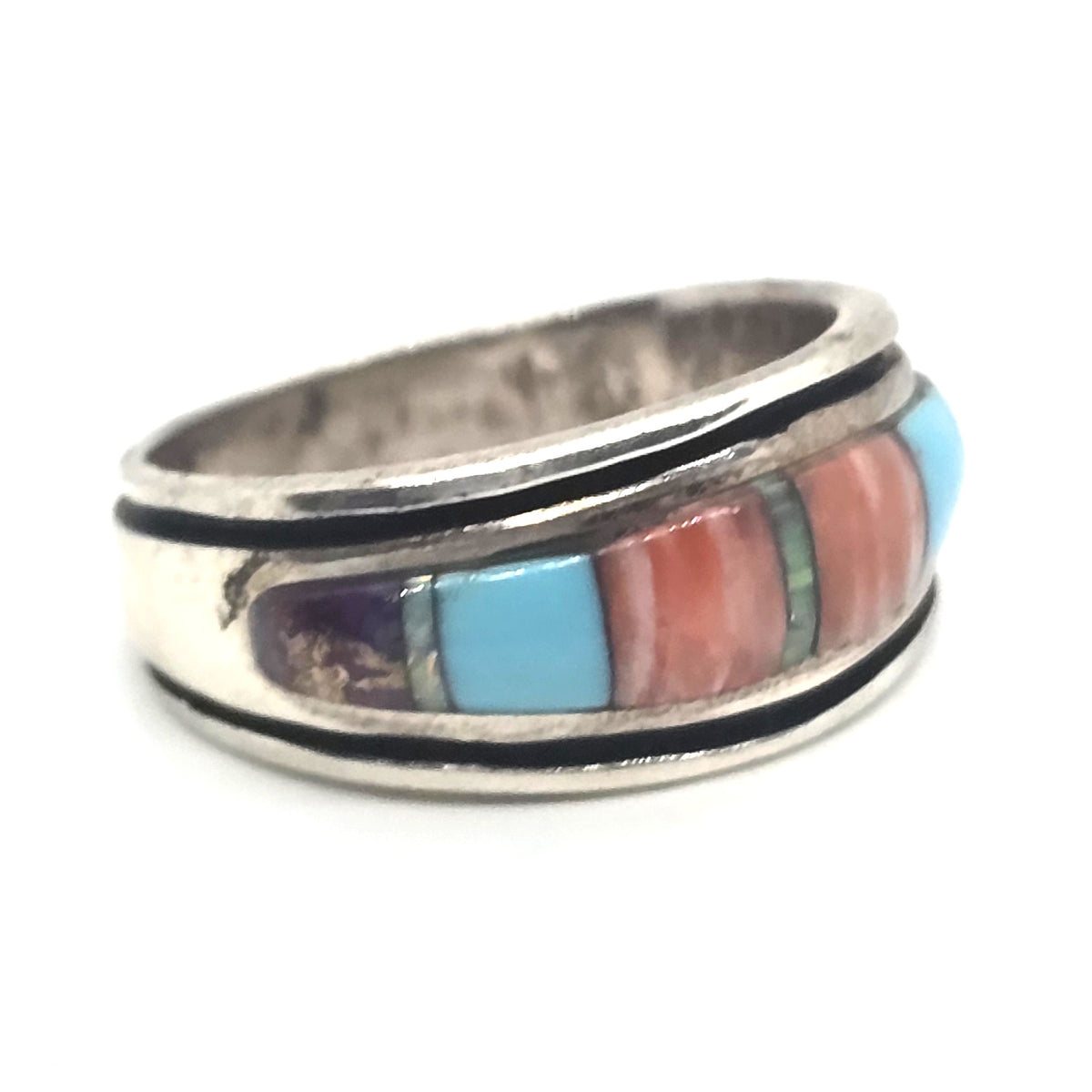 Multi Gemstone Inlay Opal Sterling Silver Philippines ring band size 8