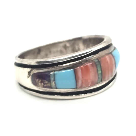 Multi Gemstone Inlay Opal Sterling Silver Philippines ring band size 8