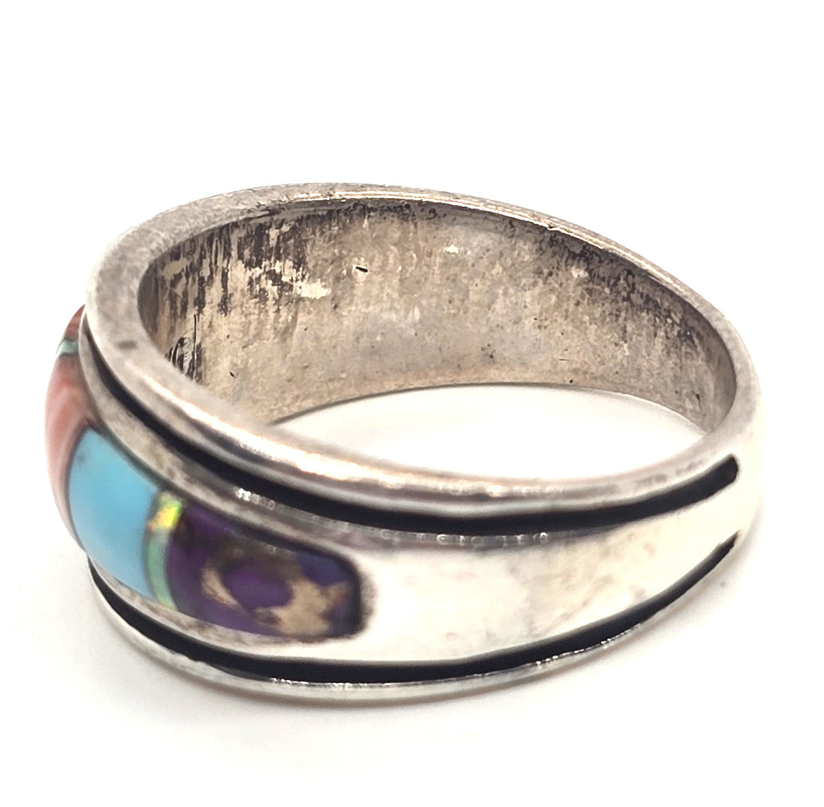 Multi Gemstone Inlay Opal Sterling Silver Philippines ring band size 8