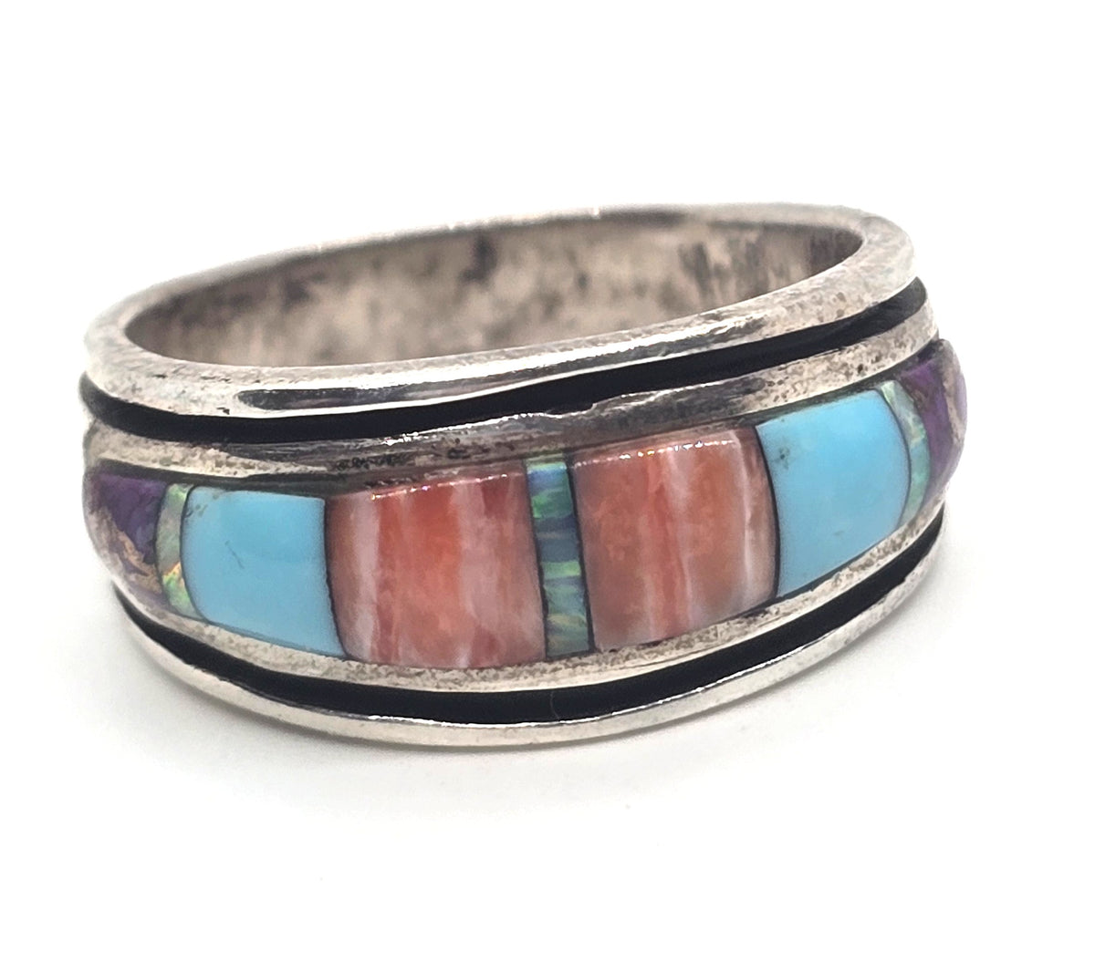 Multi Gemstone Inlay Opal Sterling Silver Philippines ring band size 8