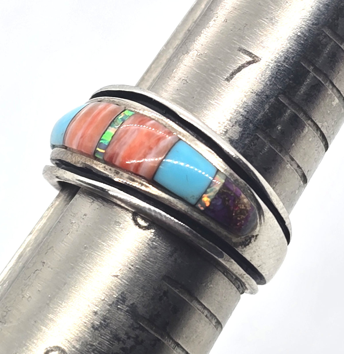 Multi Gemstone Inlay Opal Sterling Silver Philippines ring band size 8