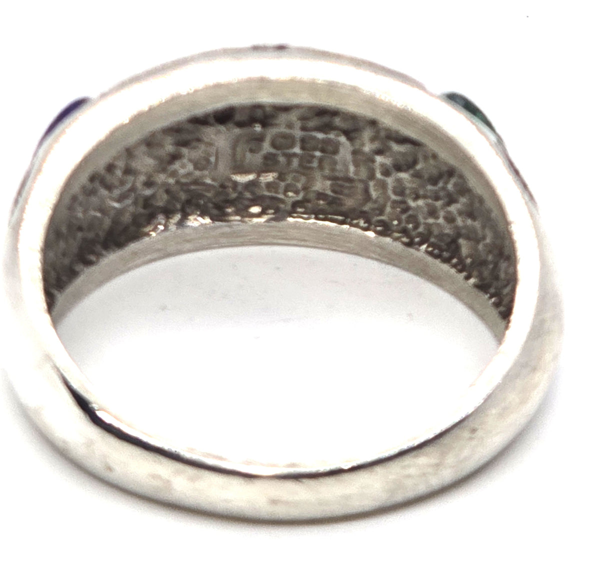 Southwestern multi Gemstone Inlay vintage Sterling Silver ring band size 8 1996