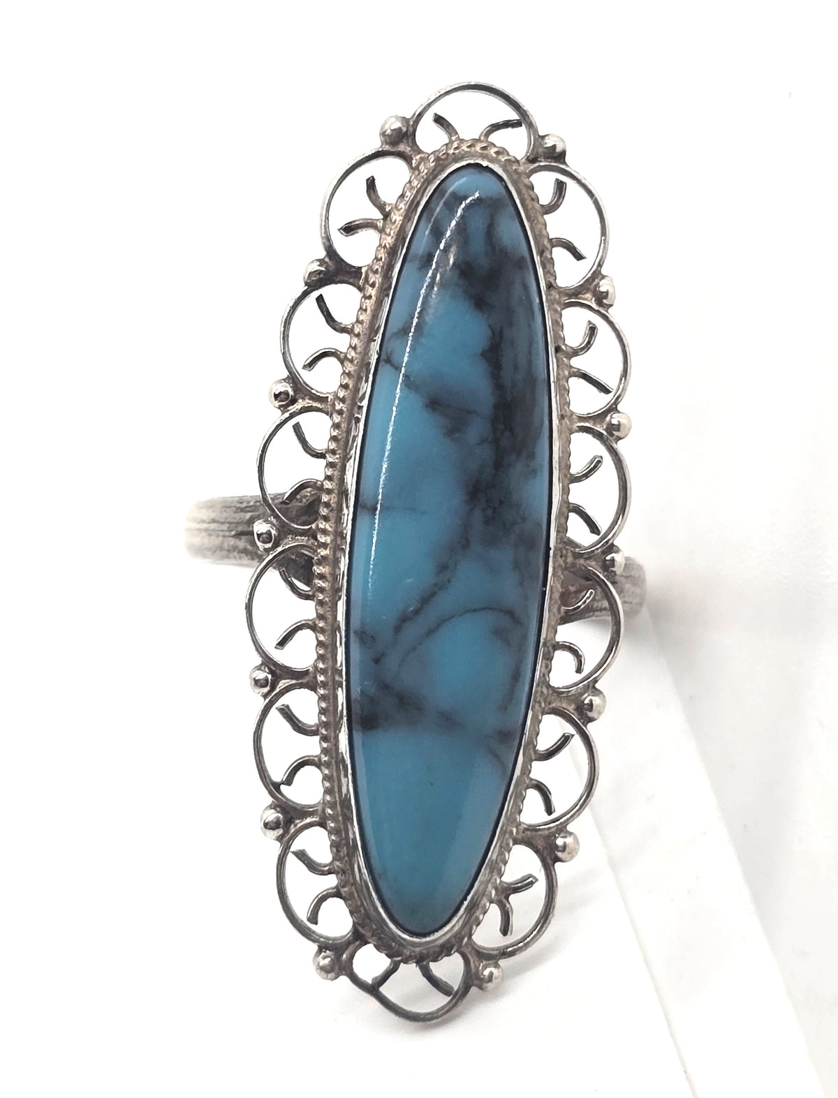 Southwestern Dyed Howlite gemstone vintage filigree sterling silver ring size 7