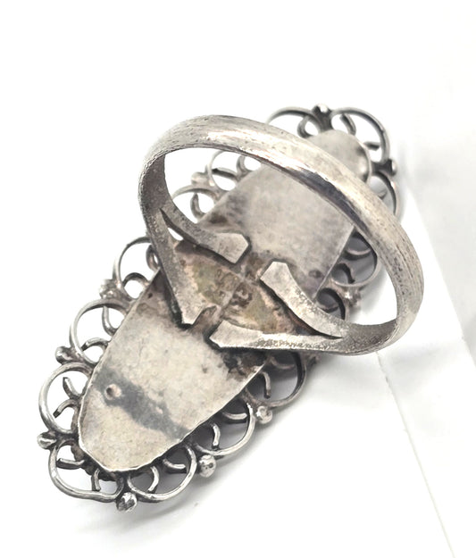 Southwestern Dyed Howlite gemstone vintage filigree sterling silver ring size 7
