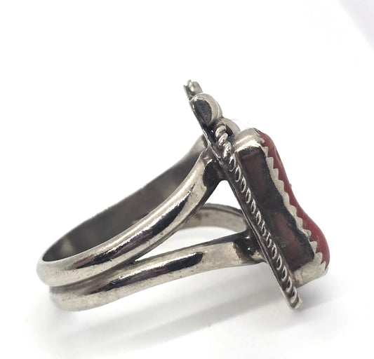 Navajo Native American Branch Coral vintage Sterling Silver Ring size 8