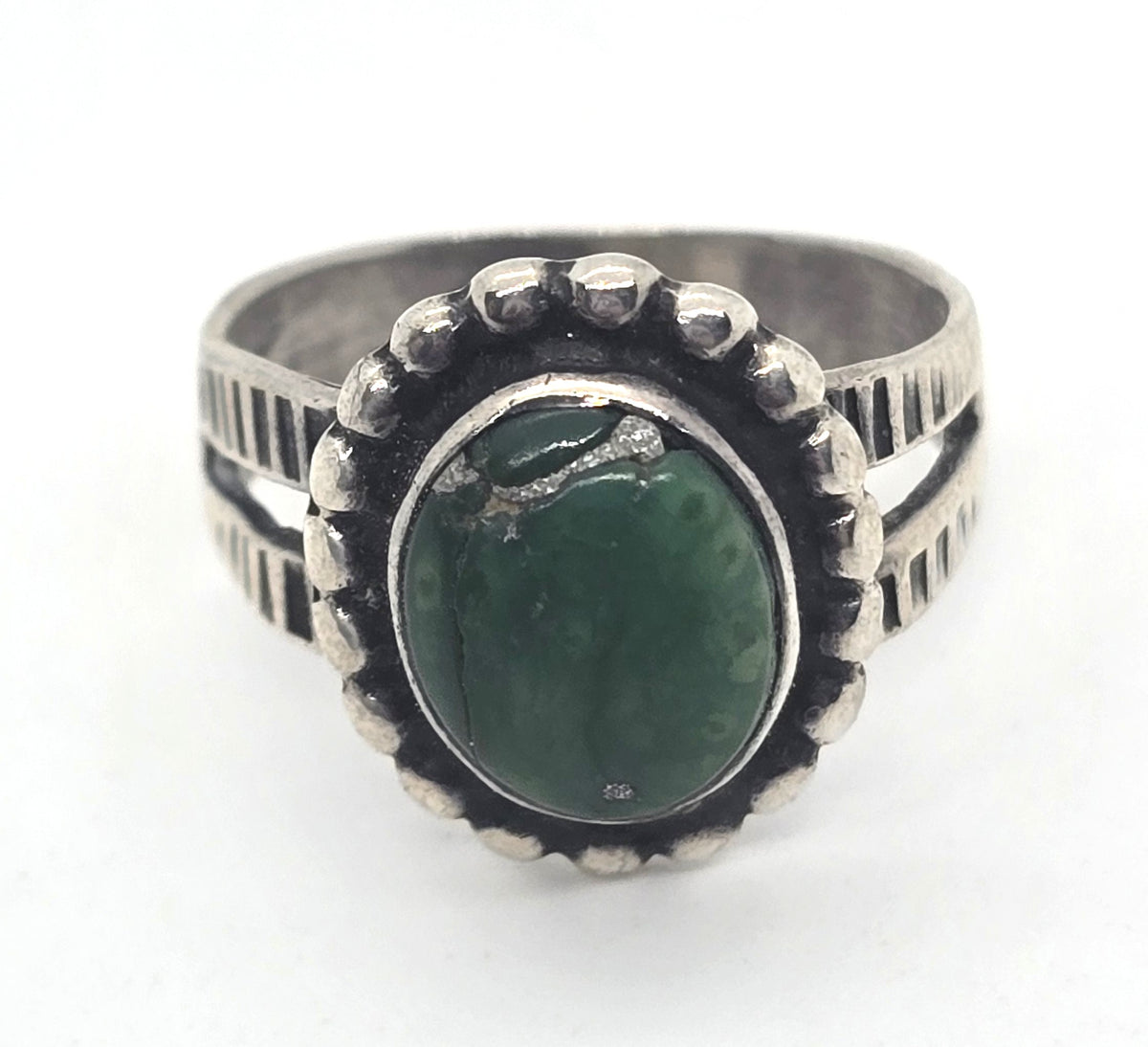 Turquoise Native American vintage sterling silver stamped split shank ring size 4.5