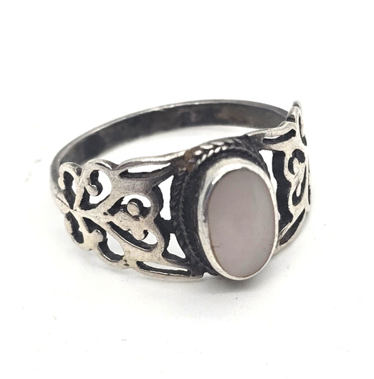Southwestern Mother of Pearl filigree vintage sterling silver ring size 5