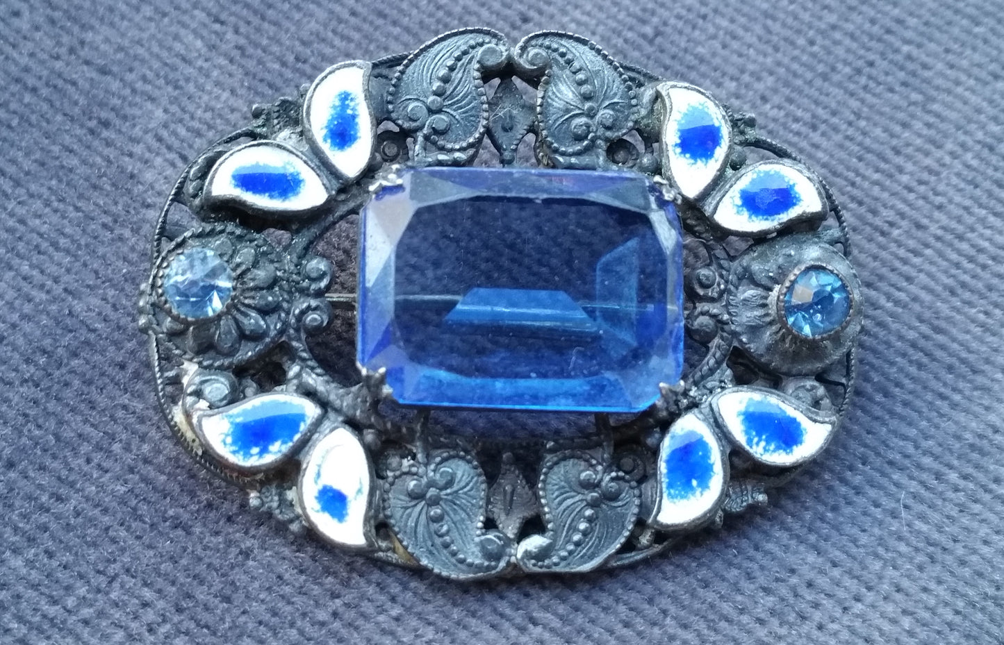 Neiger Brothers Sterling silver blue paste leaf and berry enamel brooch