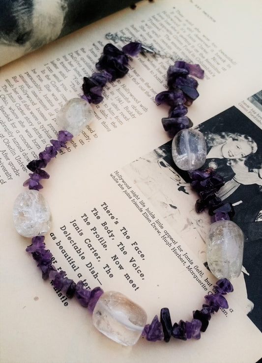 Amethyst chip and clear Quartz beaded necklace