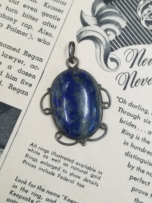 Lapis Lazuli sterling silver filigree framework pendant