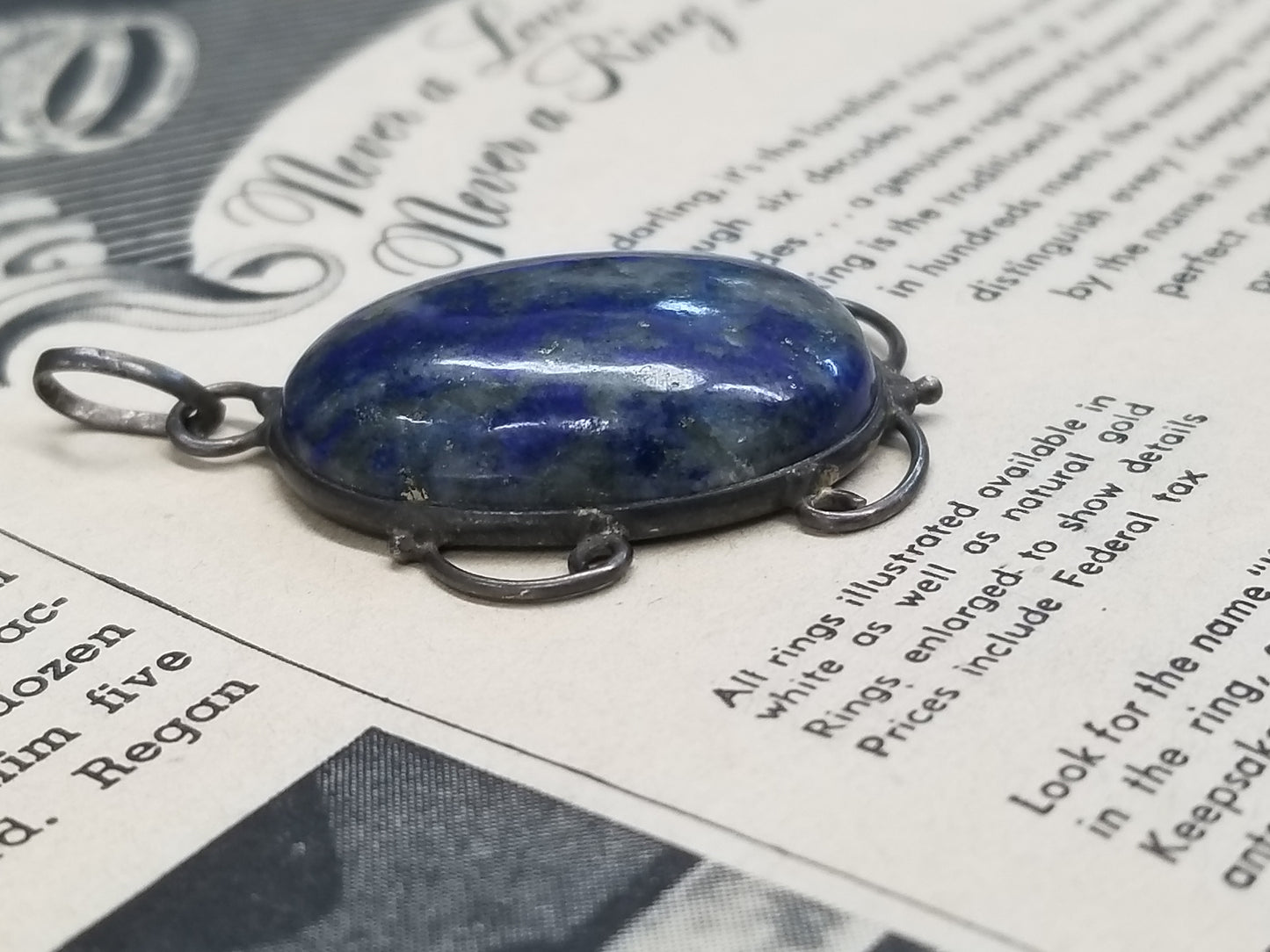 Lapis Lazuli sterling silver filigree framework pendant