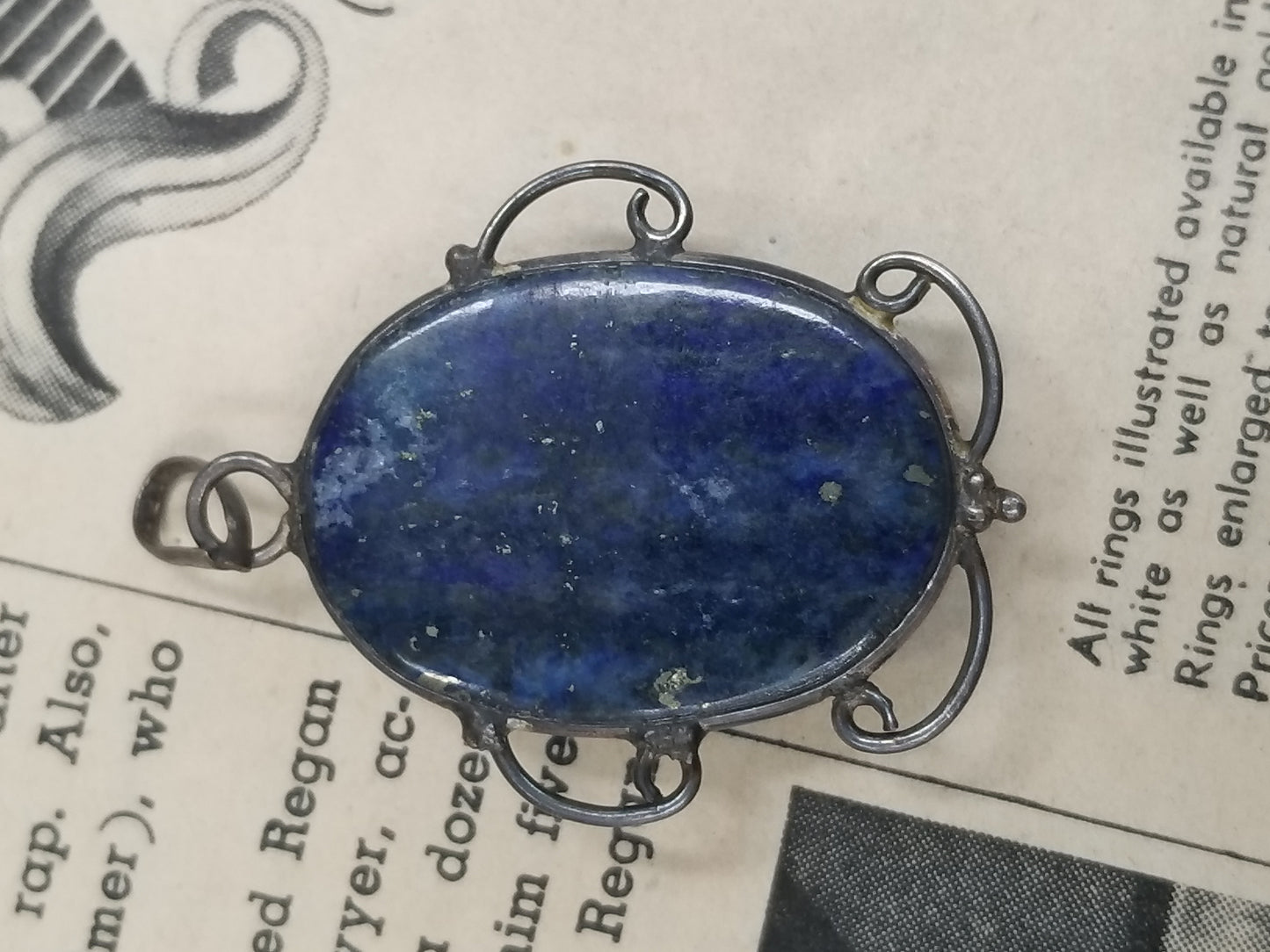 Lapis Lazuli sterling silver filigree framework pendant