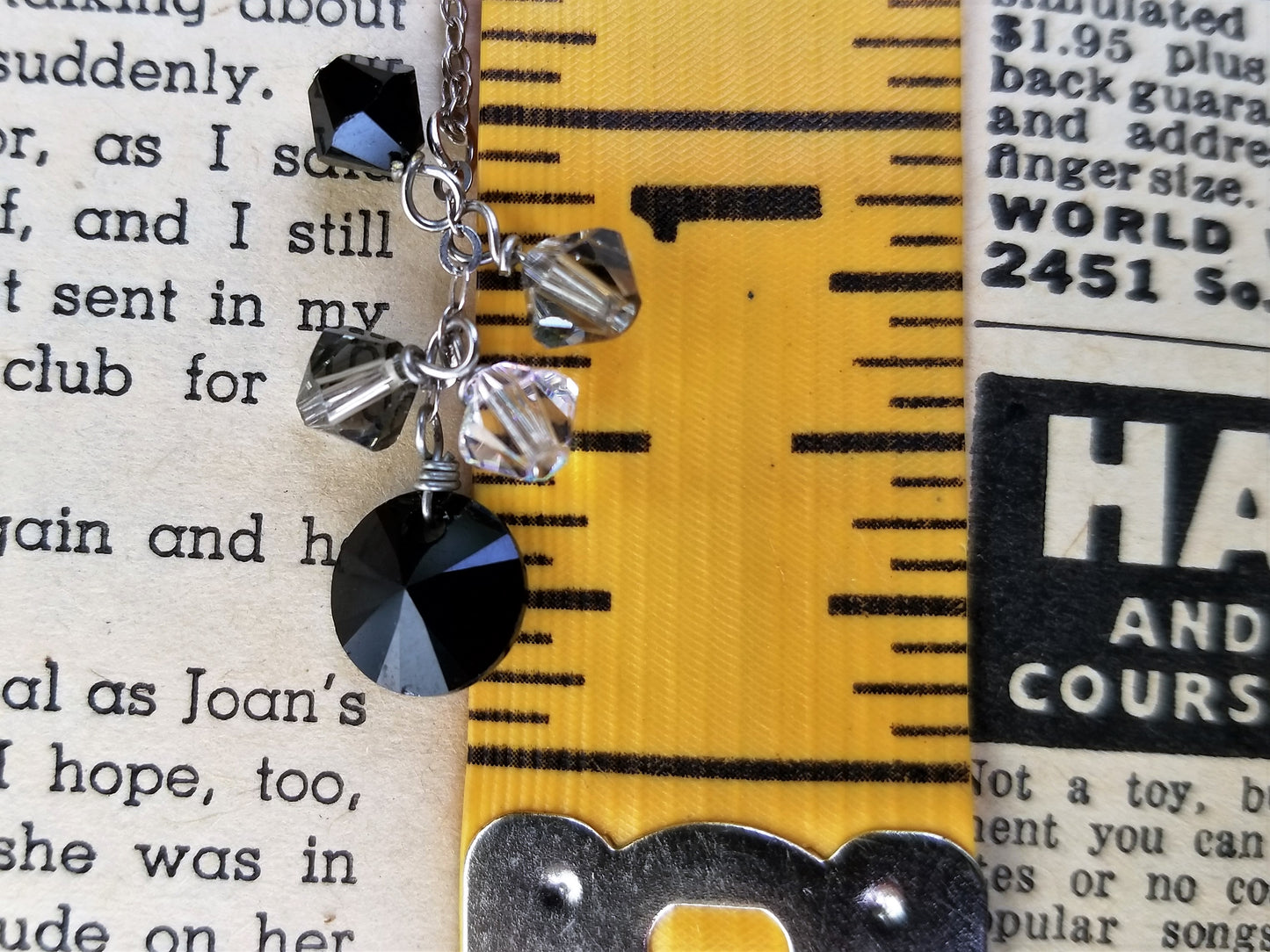 Aurora Borealis Black and white Austrian Crystal drop sterling silver necklace