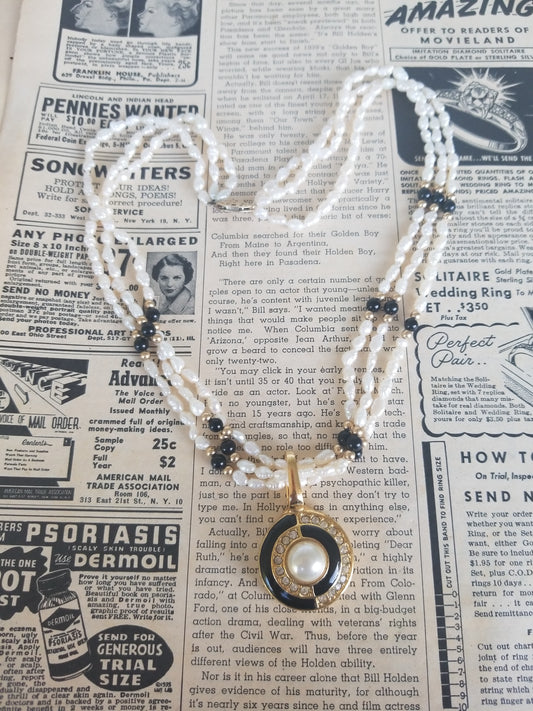 Swarovski 14k gold filled freshwater pearl necklace with genuine rhinestone pendant signed