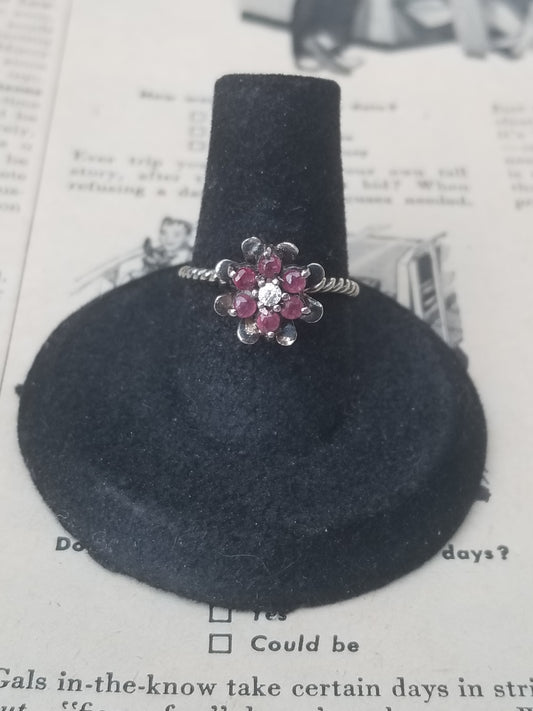 Pink spinel gold vermeil sterling silver vintage flower ring size 7