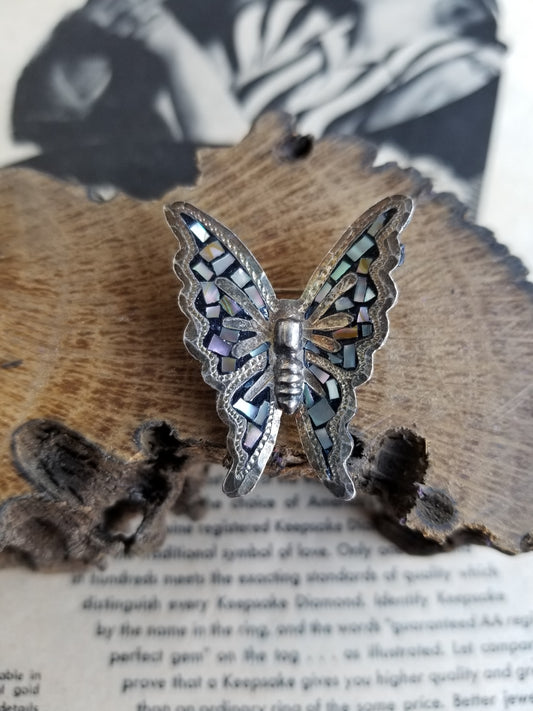 Pepe Cerroblanco Modernist Mexico GC-01 abalone sterling silver butterfly brooch 925