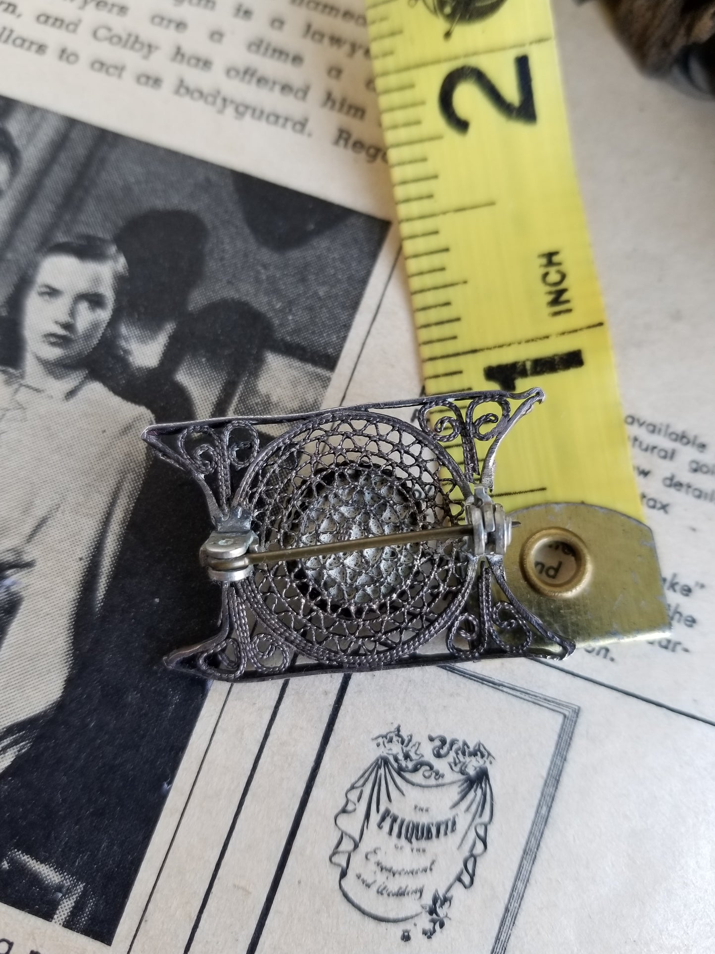 Victorian spun silver handmade turquoise antique brooch
