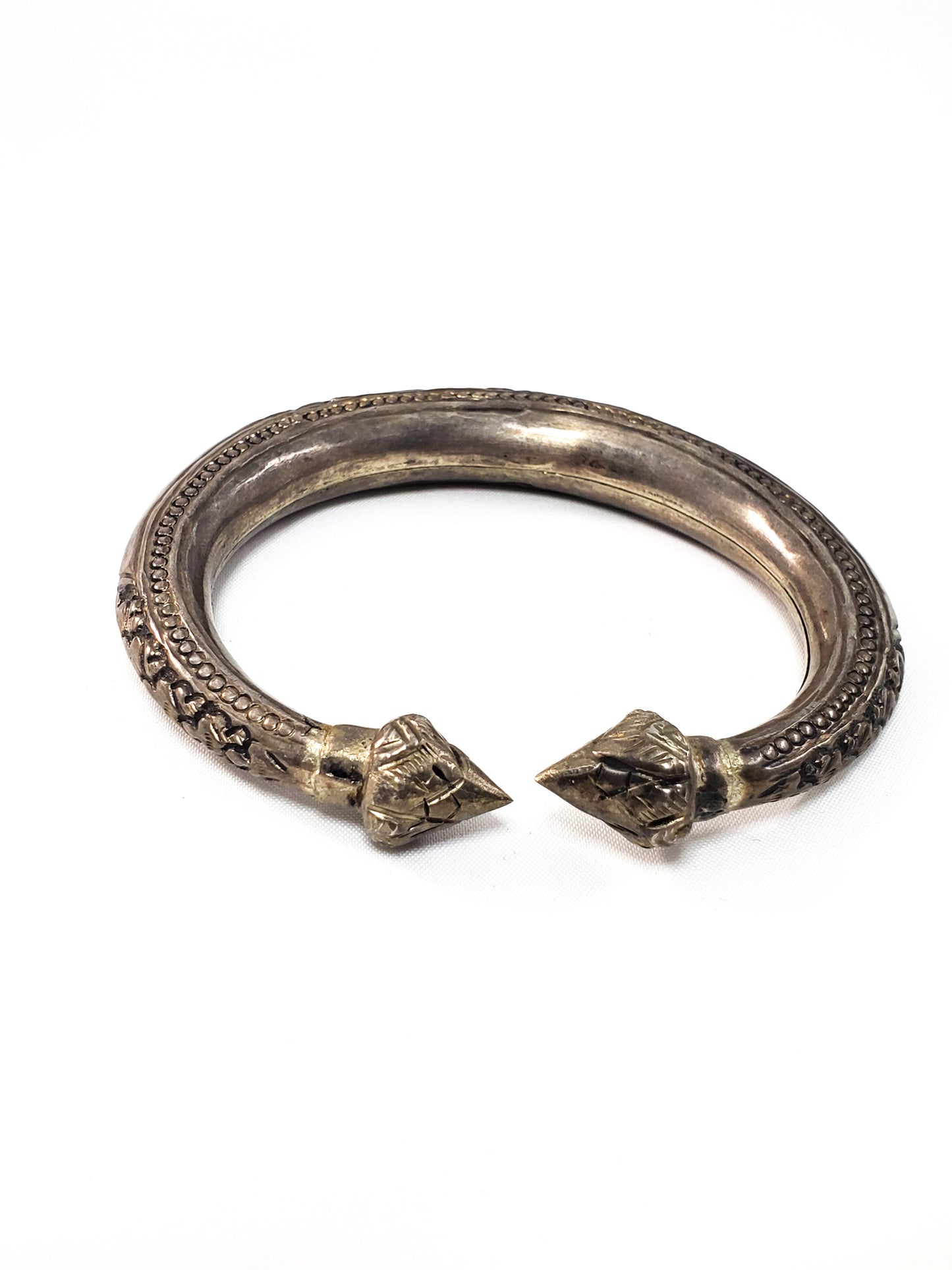 Ethnic Asian Lotus Flower Hill Tribe Golden Triangle antique 20th century sterling silver cuff bracelet