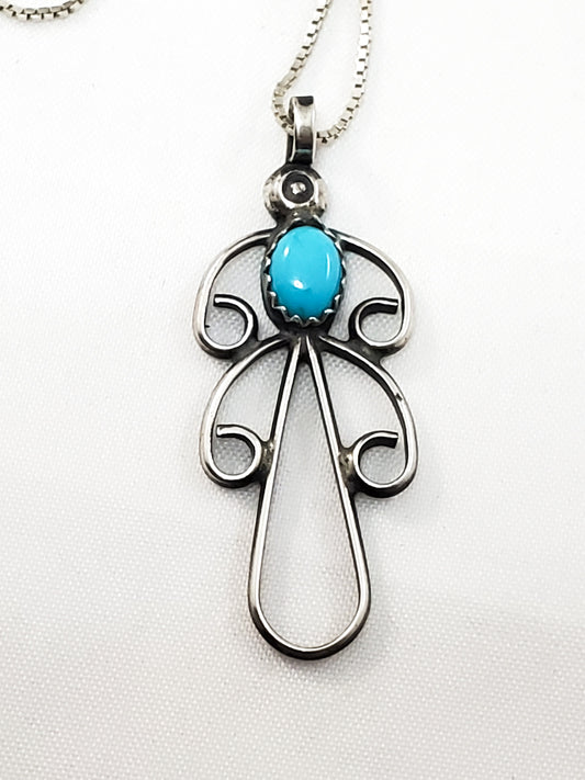 Navajo turquoise sterling silver Native American turquoise bird pendant necklace 925