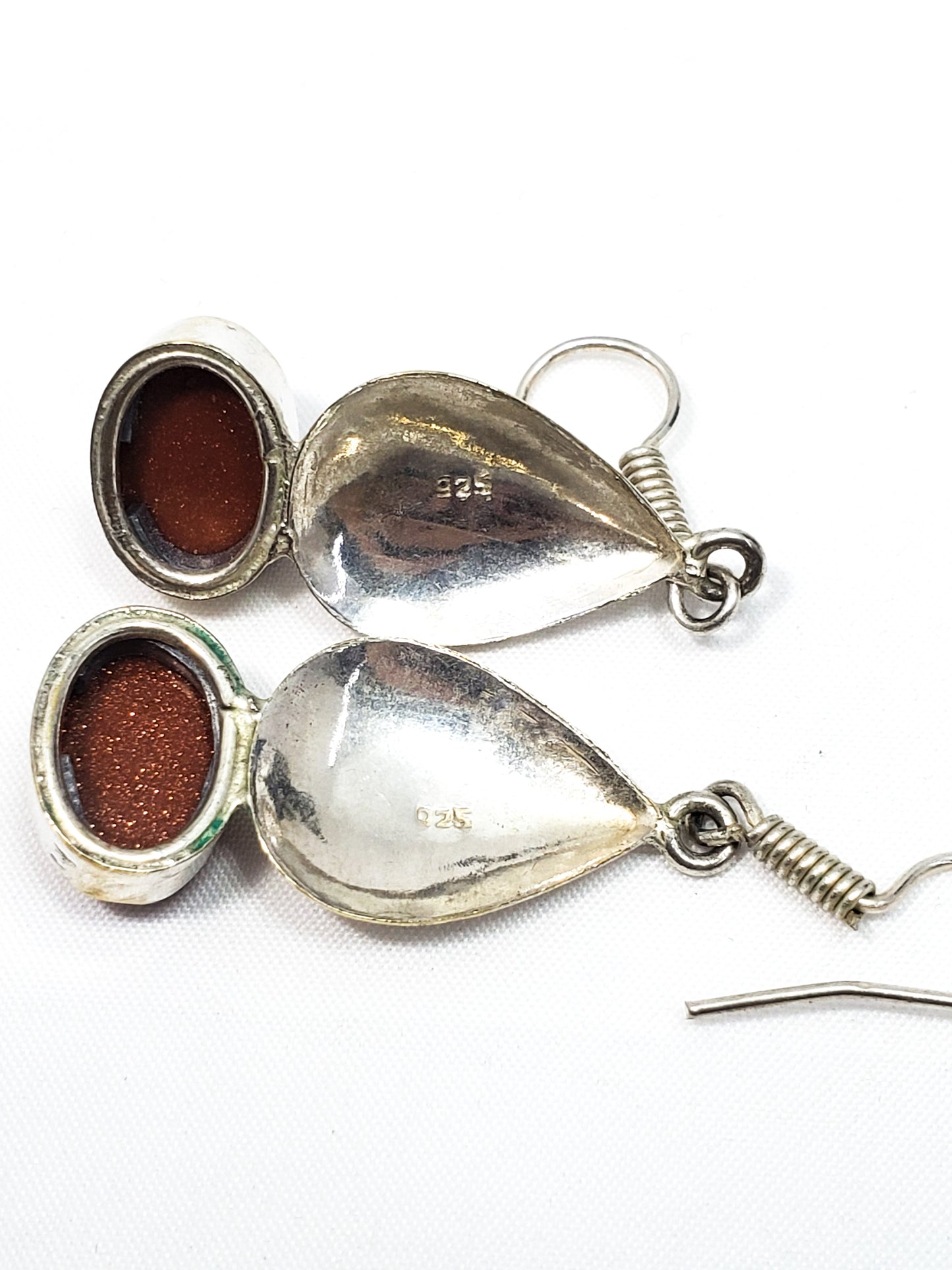 Vintage Sparkling Goldstone sterling silver stamped drop earrings 925