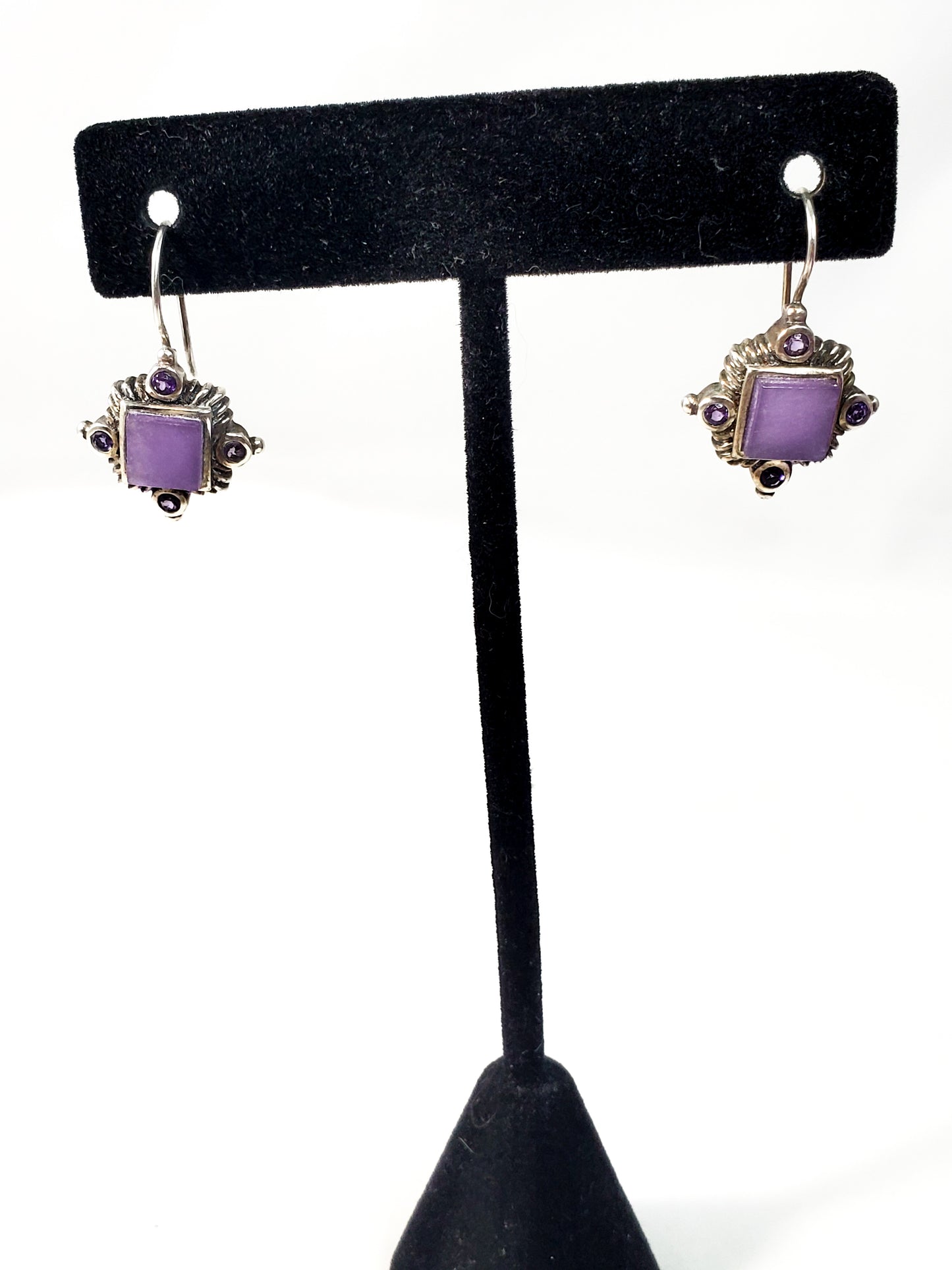 Vintage CNA purple stone sterling silver drop earrings