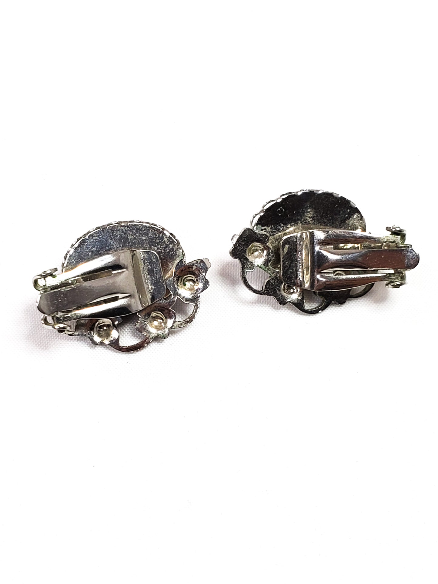Faceted Hematite gemstone floral vintage clip on earrings