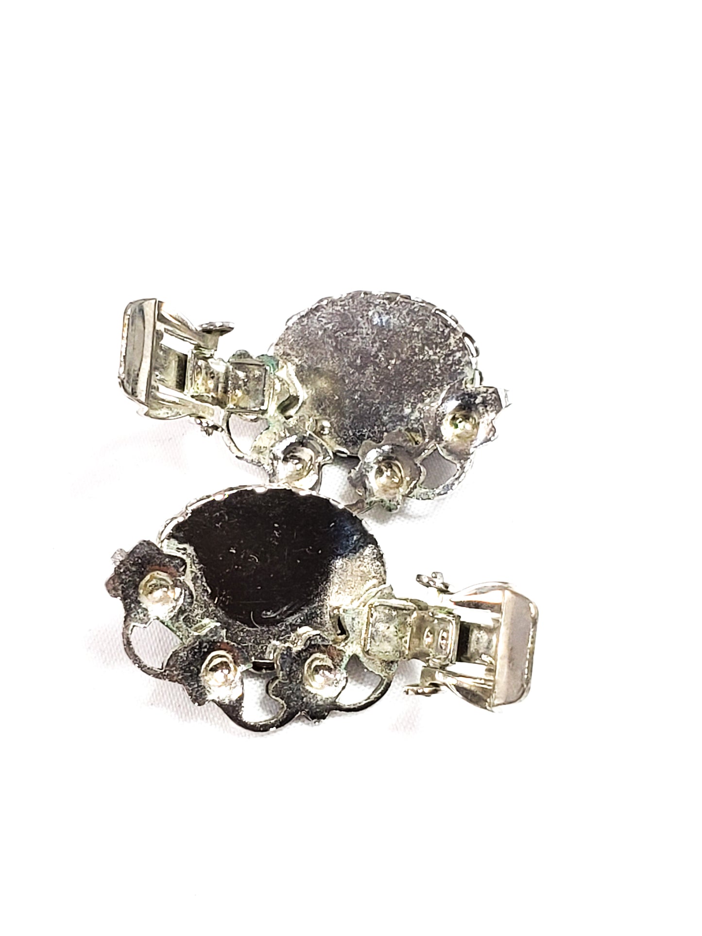Faceted Hematite gemstone floral vintage clip on earrings