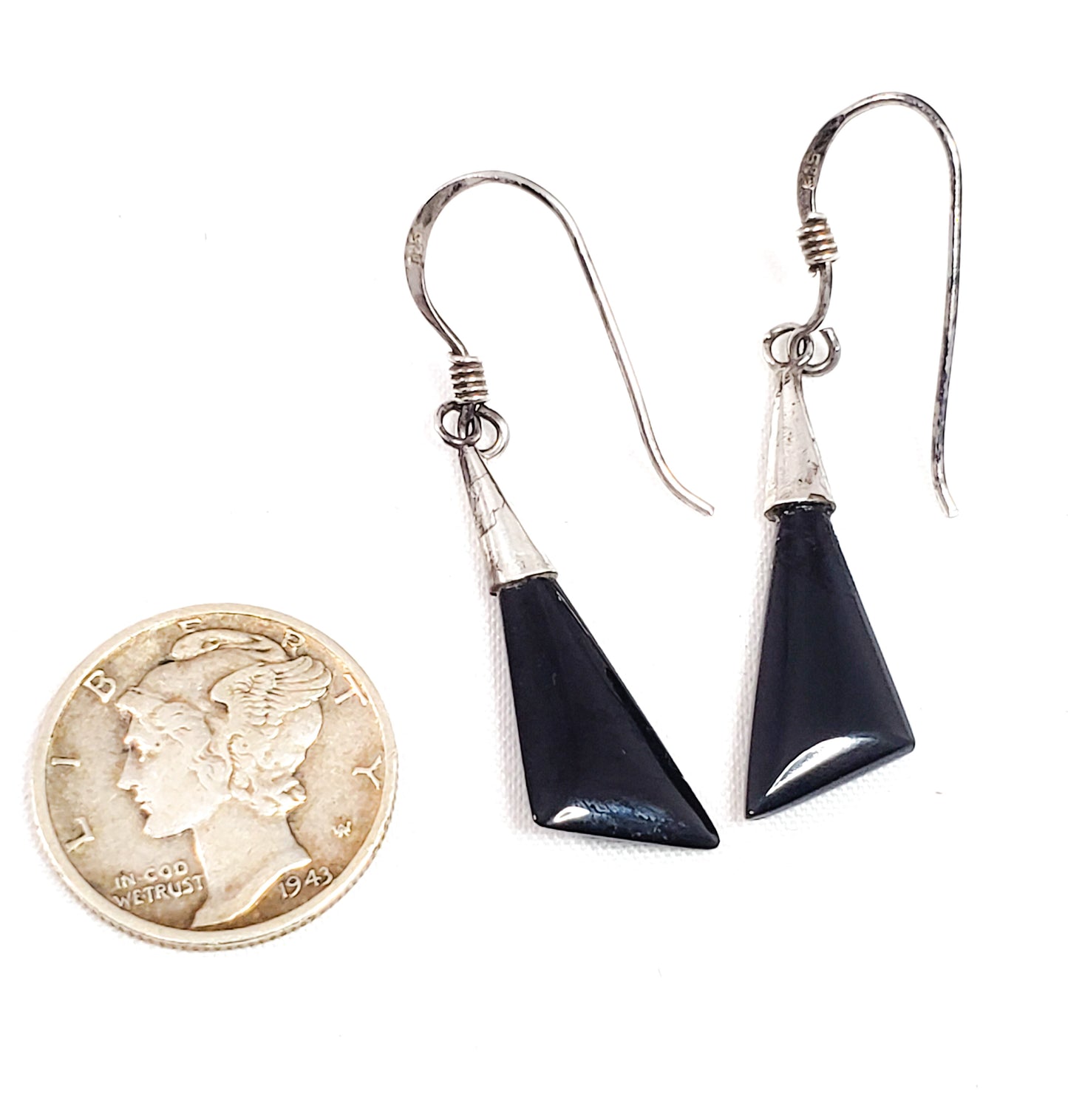 Modernist sterling silver black and silver drop vintage earrings 925