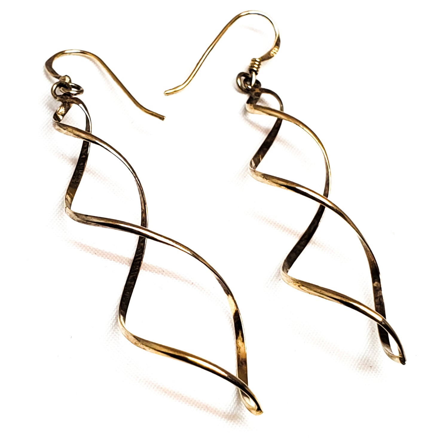 Twisted spiral cascading geometric gold over sterling silver long drop earrings 925