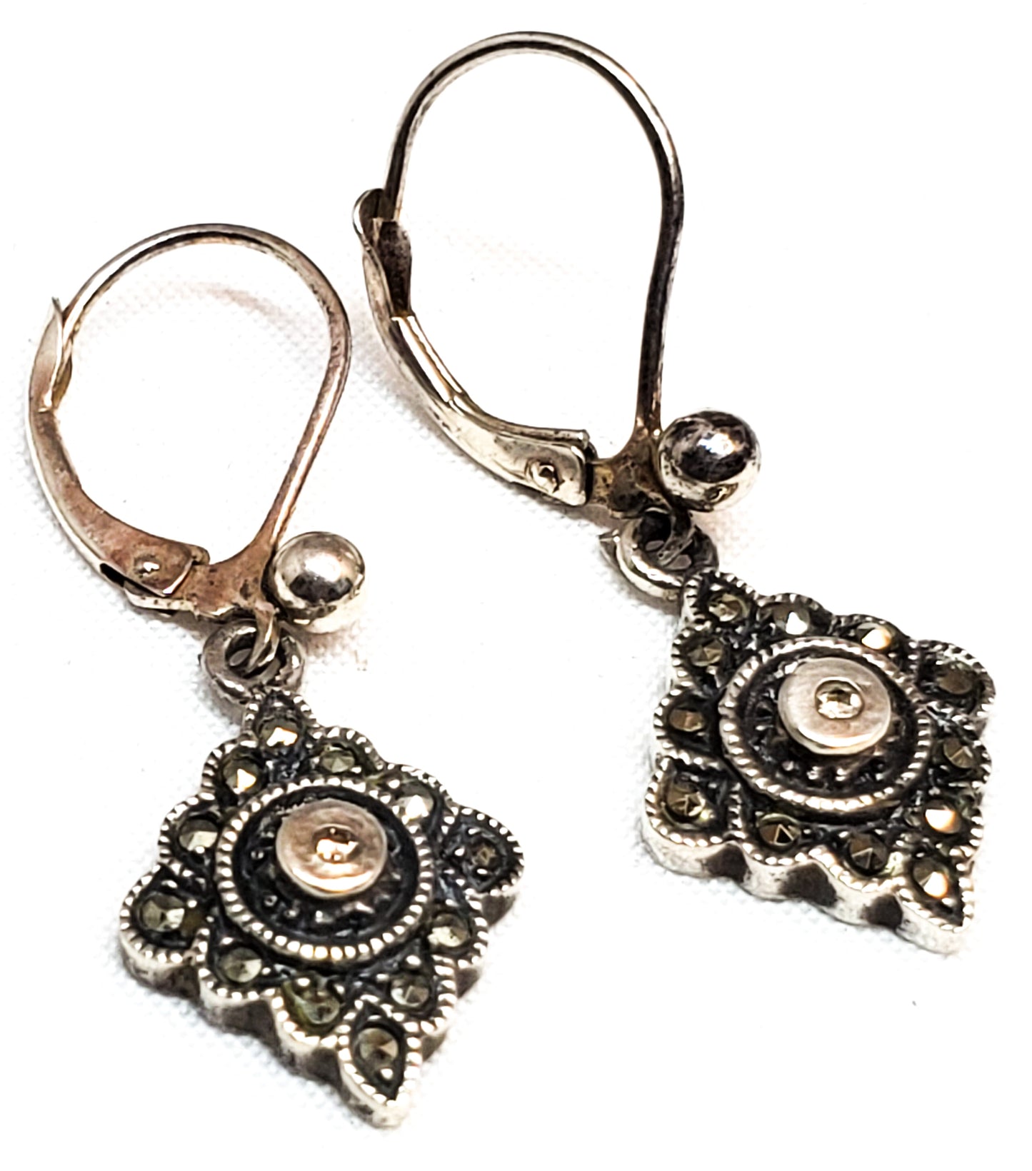 Fuller Diamond and marcasite sterling silver vintage drop earrings 925
