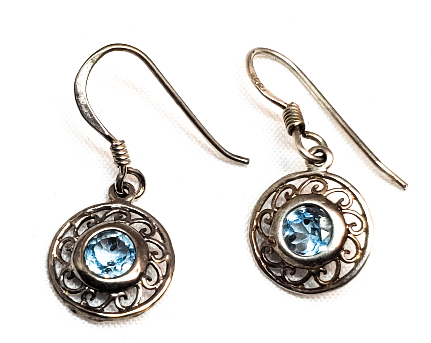 Ice blue topaz filigree sterling silver drop vintage earrings 925