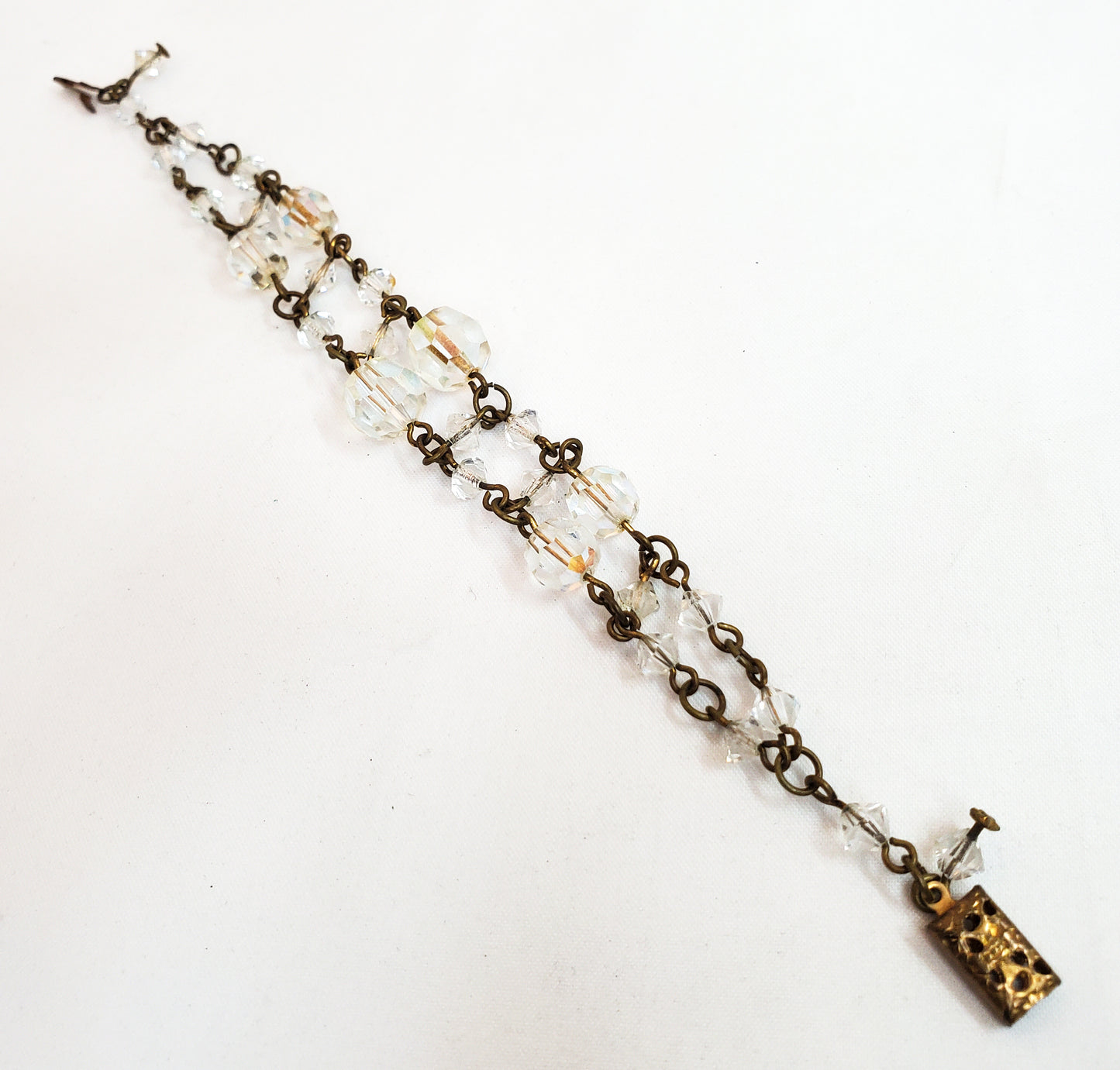 Austrian Crystal aurora borealis beaded brass mid century bracelet