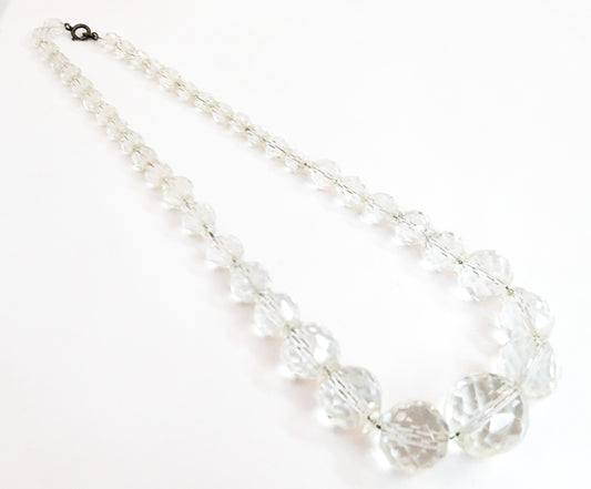 Art Deco sterling silver Faceted Czech glass lead crystal clear beaded necklace Antique